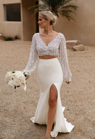 Two Pieces Sequins Lace Top Beach Bohemia Wedding Dress Bridal Gowns Wedding Gown