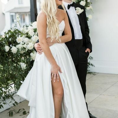 Simple a line satin wedding dress bridal gowns wedding gown