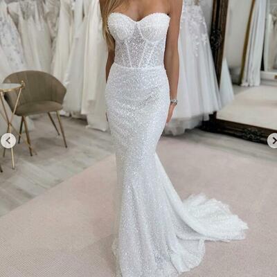 Elegant mermaid sequins lace beach bohemia wedding dress bridal gowns wedding gown