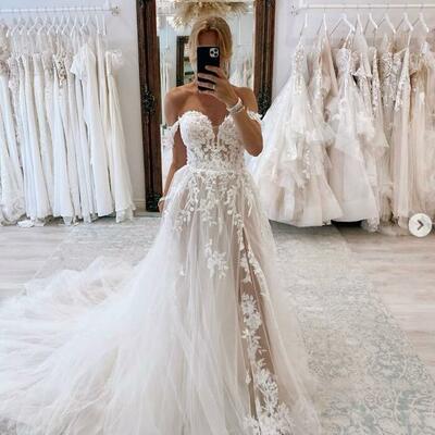 Elegant a line lace appliques beach bohemia wedding dress bridal gowns wedding gown