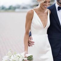 Sheath Deep V-neck Satin Wedding Dress Bridal Gown Wedding Gown - Thumbnail 1