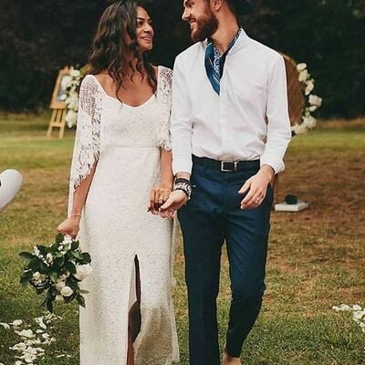Simple a line boho lace wedding dress bridal gown wedding gown