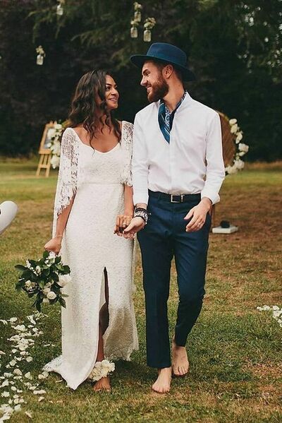 Simple A Line Boho Lace Wedding Dress Bridal Gown Wedding Gown