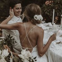 Sexy Deep V-neck Beach Bohemia Wedding Dress Bridal Gown Wedding Gown - Thumbnail 1