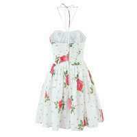 Holiday Style Strapless Halter Neck Tube Rose Mini Puffy Dress - Thumbnail 2