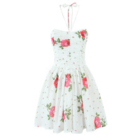 Holiday Style Strapless Halter Neck Tube Rose Mini Puffy Dress - Thumbnail 1