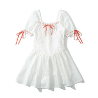 Lace Hollow Sweet and Spicy Bowknot Short Sleeve Holiday Dress - Thumbnail 3