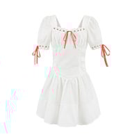 Lace Hollow Sweet and Spicy Bowknot Short Sleeve Holiday Dress - Thumbnail 1