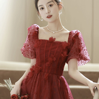 Red Tulle A-Line Short Prom Party Dress - Thumbnail 1