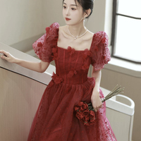 Red Tulle A-Line Short Prom Party Dress - Thumbnail 2