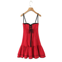 Retro hot girl embroidery contrast lace sexy tube top suspender dress - Thumbnail 2