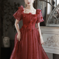 Red Tulle A-Line Short Prom Party Dress - Thumbnail 3