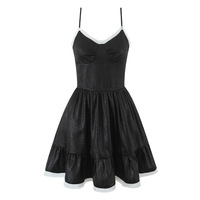 V-neck contrast design chest-baring waist short dress - Thumbnail 1