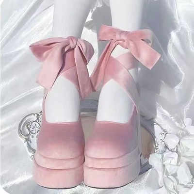 Pink velvet strappy chunky high heels