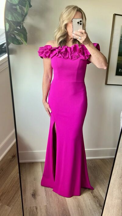 Elegant Hot Pink Off the Shoulder Mother of the Bride/Groom Dress Evening Formal Dress