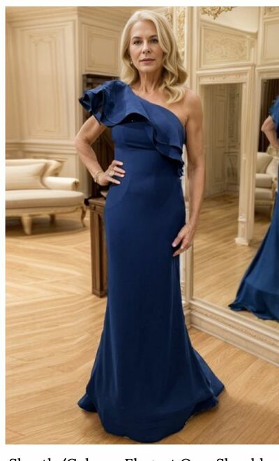 Navy Blue One Shoulder Satin Mother of the Bride/Groom Dress Evening Formal Dress