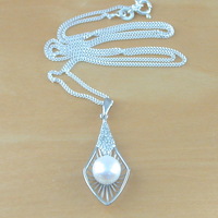 Sterling Silver White Freshwater Pearl & Cz Pendant & Chain/Pearl Necklace/Pearl Jewellery/Freshwater Pearl Necklace/Pearl Jewelry/June Birthstone/UK - Thumbnail 1