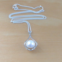 Sterling Silver Freshwater Pearl Pendant & Chain/Freshwater Pearl Necklace/Pearl Jewellery/Pearl Jewelry/Pearl Pendant/UK - Thumbnail 5