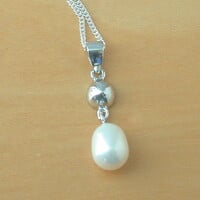 925 White Fresh Water Pearl Pendant & 18" Sterling Silver Chain/Pearl Jewellery/Pearl Jewelry/White Pearl Necklace/June Birthstone - Thumbnail 4