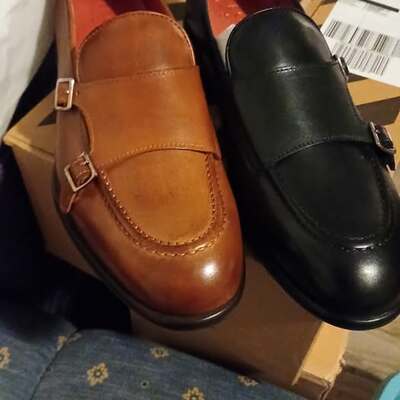 Handmade men's simply classical brown black 2 colors double monk strap dress shoes