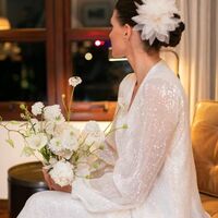 Sexy A Line Deep V-neck Sequins Long Sleeve Wedding Dress Bridal Gown Wedding Gown - Thumbnail 3