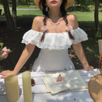 Retro lace trim one shoulder tutu dress - Thumbnail 2