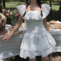Retro lace trim one shoulder tutu dress - Thumbnail 1