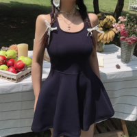 U-neck space layer A-line sleeveless vest short dress - Thumbnail 2