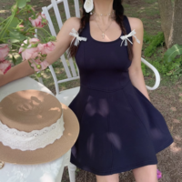 U-neck space layer A-line sleeveless vest short dress - Thumbnail 3