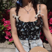 Retro chest drawstring straps holiday casual slim fit top camisole - Thumbnail 1