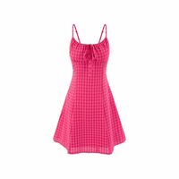 Retro chest drawstring plaid waist temperament casual dress - Thumbnail 4