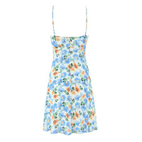 Daisy print tie bow sexy V-neck suspender long dress - Thumbnail 1
