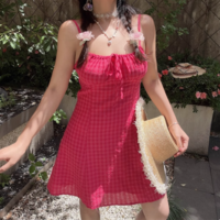 Retro chest drawstring plaid waist temperament casual dress - Thumbnail 5