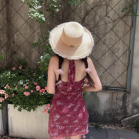 Fashion casual strappy halter neck sexy backless deep V mini dress - Thumbnail 5