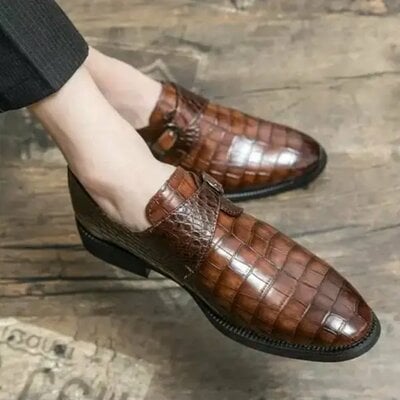 Men's loafers pu casual shoes low heel buckle derby shoes - Thumbnail 2