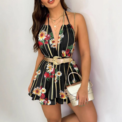 Women's sexy backless v-neck jumpsuit