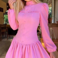 Elegant Fashion Women'S High Neck Long Sleeve Dress - Thumbnail 2