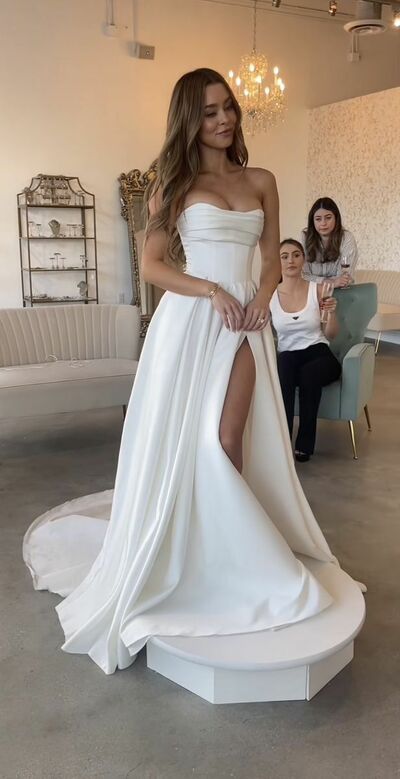 Ball Gown Strapless Satin Side Slit Wedding Dress Bridal Gown Wedding Gown