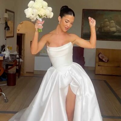 Ball gown strapless side slit wedding dress bridal gown wedding gown