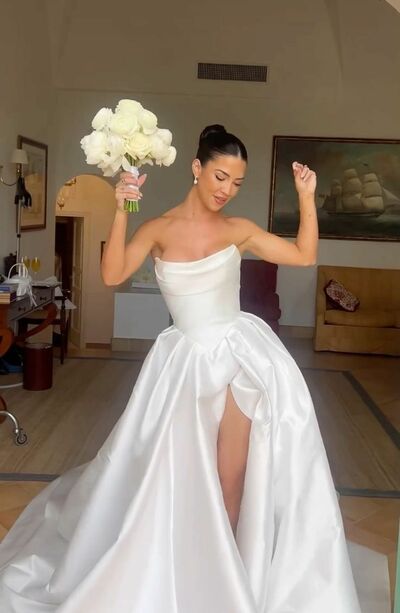 Ball Gown Strapless Side Slit Wedding Dress Bridal Gown Wedding Gown