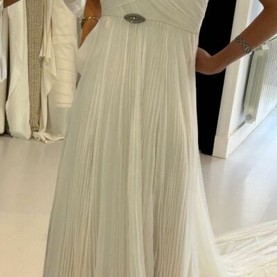 Simple a line cap sleeve beach bohomia wedding dress bridal gown wedding gown