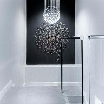 Gigantic silver sunflower clock - 36 in extra large size silver wall clock with floral motives