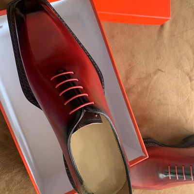 Newly edition men's handmade ideally designed red leather with black tonish lace up shoes