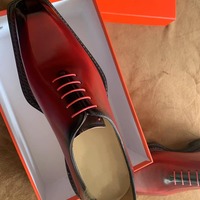 Newly Edition Men's Handmade Ideally Designed Red Leather With Black Tonish Lace Up Shoes - Thumbnail 1