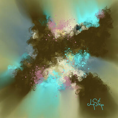 Dindi - brown beige turquoise pink abstract art print