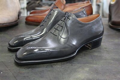 Handmade Men Gray Patina Leather Dress Shoes