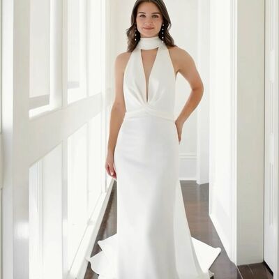 Simple mermaid satin high neck beach bohomia wedding dress bridal gown wedding gown