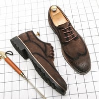 Brogue men's lace-up frosted leather shoes men's business shoes 3 colors - Thumbnail 2