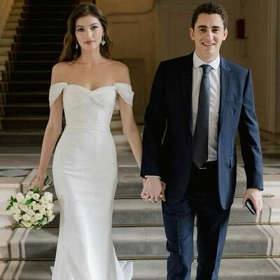 Simple mermaid satin off the shoulder wedding dress bridal gown wedding gown