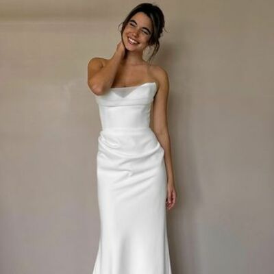 Simple mermaid satin beach boho wedding dress bridal gown wedding gown